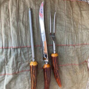 Vintage Sheffield Crown Crest England 3 Piece Carving Set.